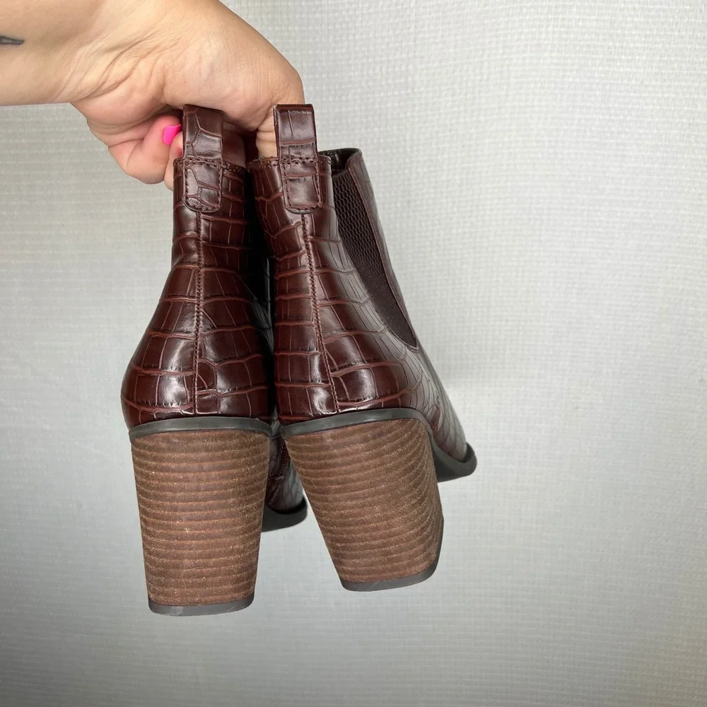 Soul Naturalizer Micah Brown Croc Embossed Pointed Toe Ankle Boots Womens 10M